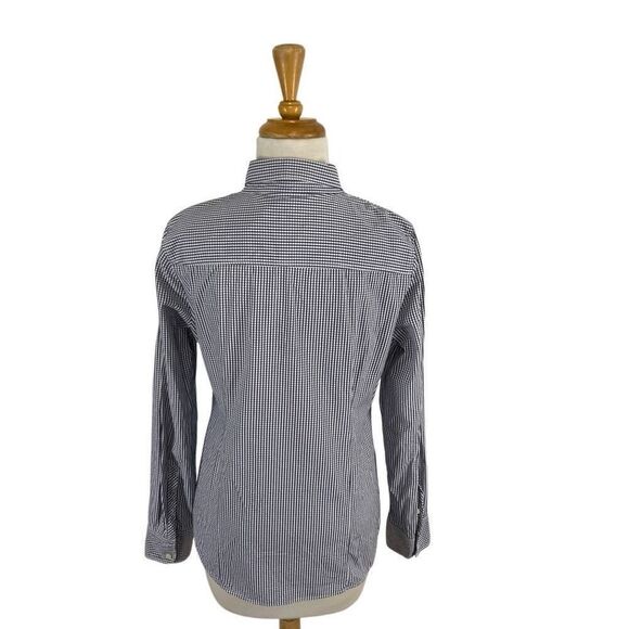 J Crew Haberdashery M Navy Check Button Down Top Career Office - Picture 4 of 6